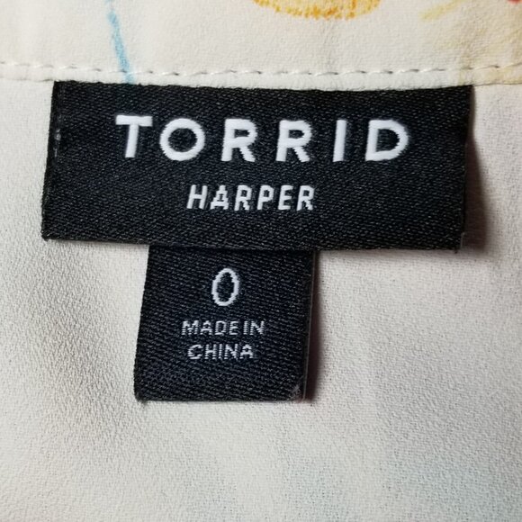 Torrid Top Plus Size 0 Harper Ivory Floral V Neck Pockets Flutter Sleeves Office - Picture 5 of 7